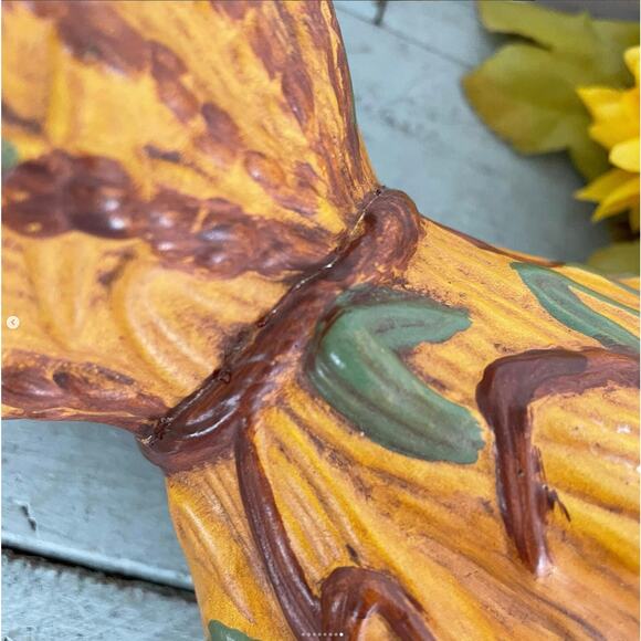 Vintage Halloween Jack O’Lantern Haystack Scarecrow Ceramic Light Cover REPAIRED - Picture 8 of 8